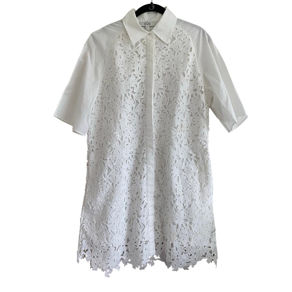 COS Broderie Anglaise Shirt Dress White Size 8